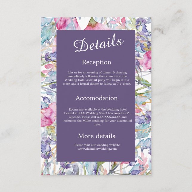 Cartão De Informações folhagem violeta de flor silvestre (Frente)