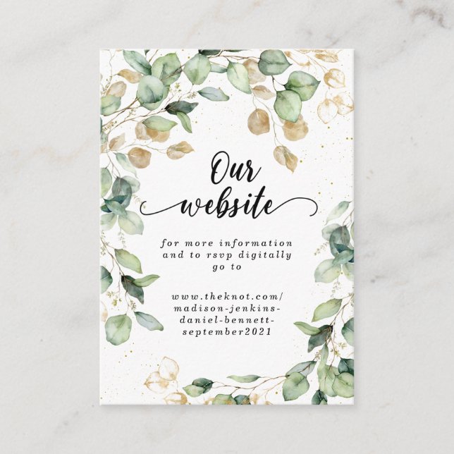 Cartão De Informações Folhas de Eucalipto Elegantes para Casamento (Frente)