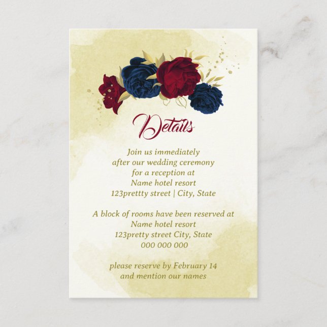 Cartão De Informações Folhas de ouro de flores marinhos (Frente)