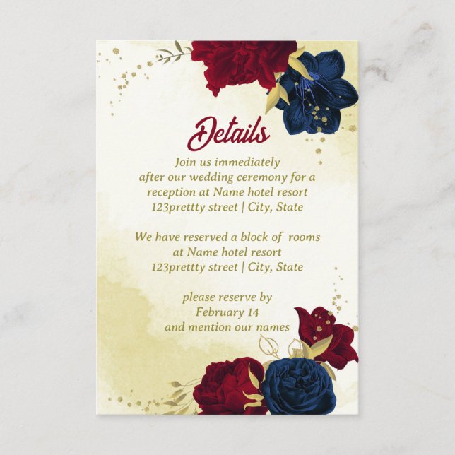 Cartão De Informações Folhas de ouro de flores marinhos (Frente)