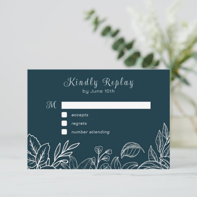 Cartão De Informações Folhas Desenhadas à Mão Branca (Em pé/Frente)