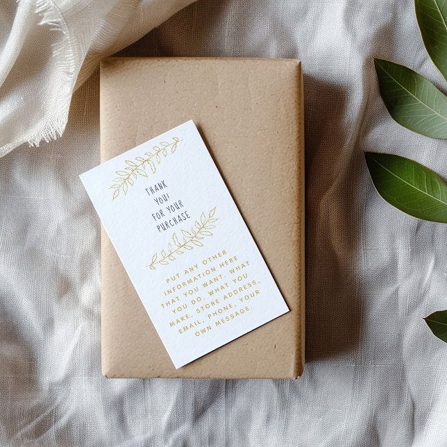 Cartão De Informações Folhas Douradas obrigado (Pencil sketched leaves enclosure card to say thank you to your customers.)