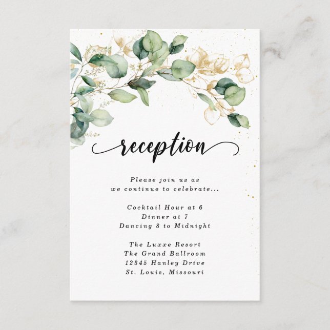 Cartão De Informações Folhas Elegantes de Eucalipto no Casamento (Frente)