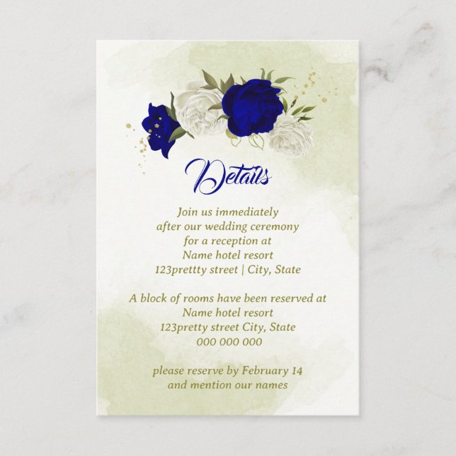 Cartão De Informações Folhas verdes azuis-reais (Frente)