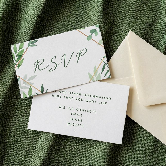 Cartão De Informações Folhas verdes, RSVP casamento (Green leaves, RSVP wedding Enclosure Card.)