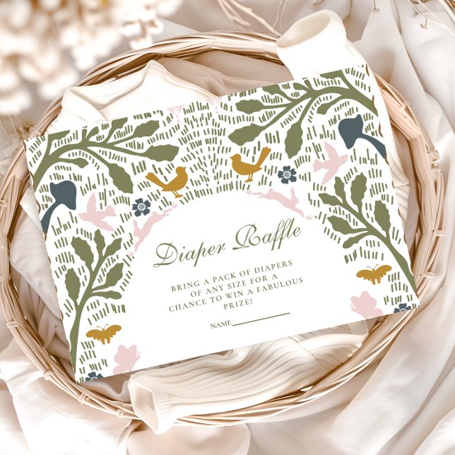 Cartão De Informações Folk Art Botanical Diapper Raffle (Criador carregado)