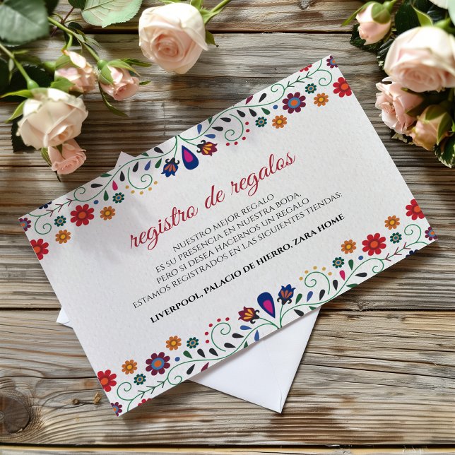 Cartão De Informações Folk Art Floral Botanical Fiesta Spanish Wedding (Folk Art Floral Botanical Fiesta Spanish Wedding Enclosure Card)
