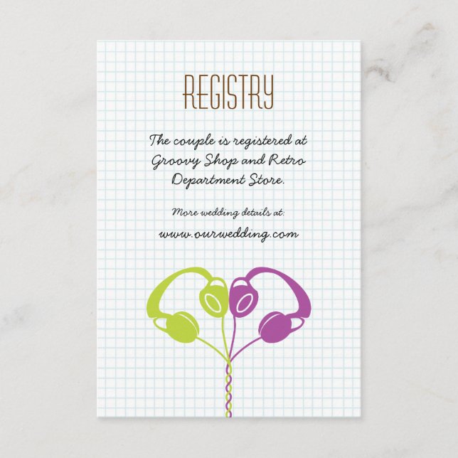Cartão De Informações Fones de ouvido Retro Música Cardíaca Casamento Li (Frente)