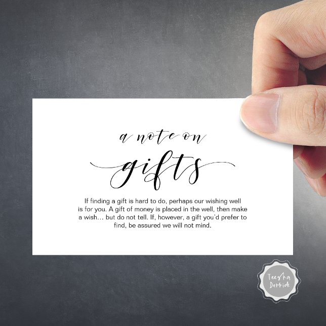 Cartão De Informações Fonte Mínima Elegante, Preta, uma nota sobre prese (Elegant Minimal, Black font, A note on gifts wedding Enclosure Card)