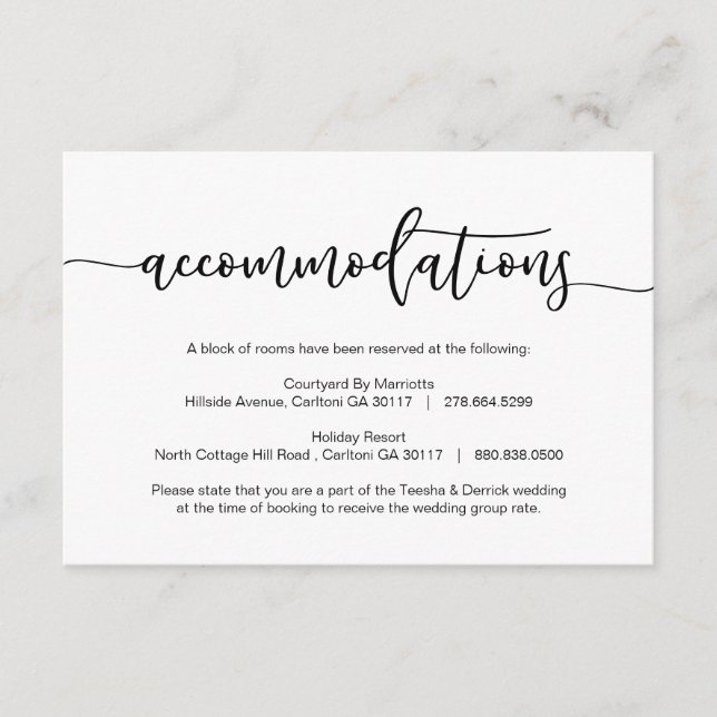 Cartão De Informações Fonte romântica Negra moderna, Alojamentos, hotéis (Frente)