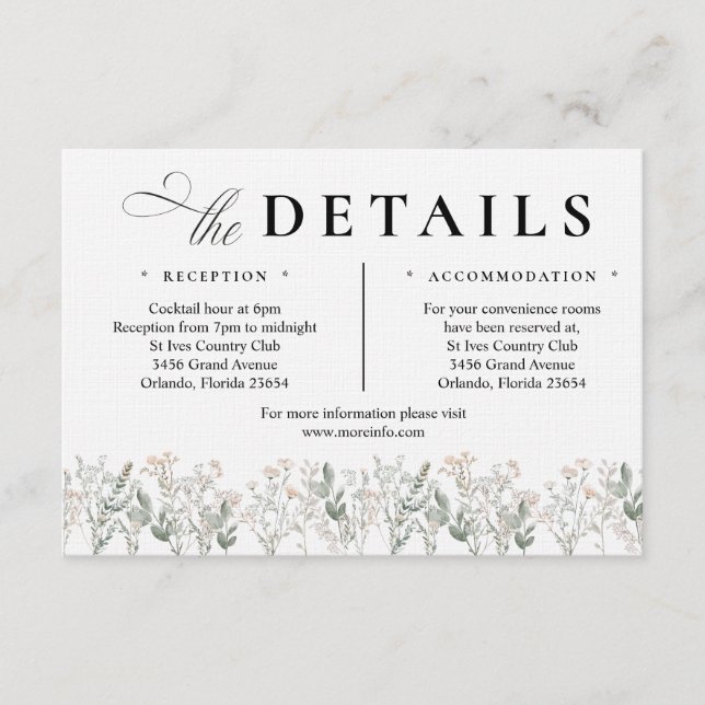 Cartão De Informações Forest Wildflowers Enclosure Card (Frente)