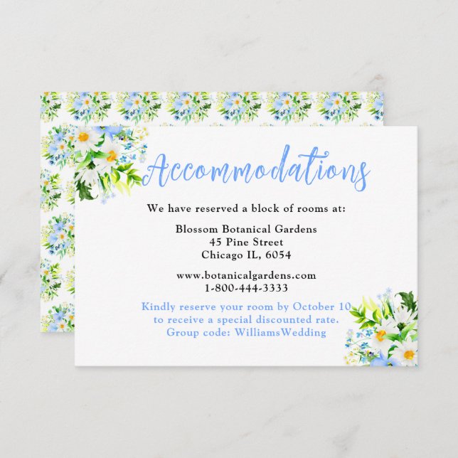 Cartão De Informações Forget-Me-Nots and Daisies Wedding Accommodations (Frente/Verso)
