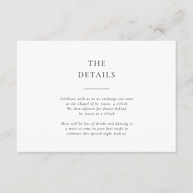 Cartão De Informações Formal Black and White Wedding Details (Frente)