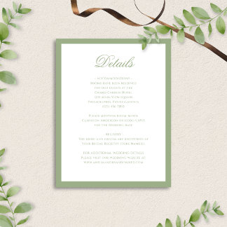 Cartão De Informações Formal Classic Sage Green Script Wedding Details