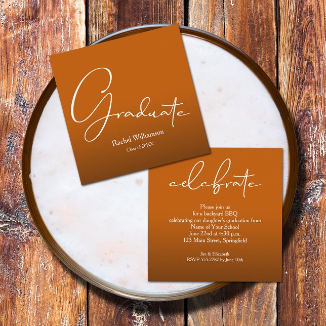 Cartão De Informações Formando queimado Laranja Pequeno (Small 2.5" x 2.5" invitations to hand out or mail with your graduation announcements (no envelopes))