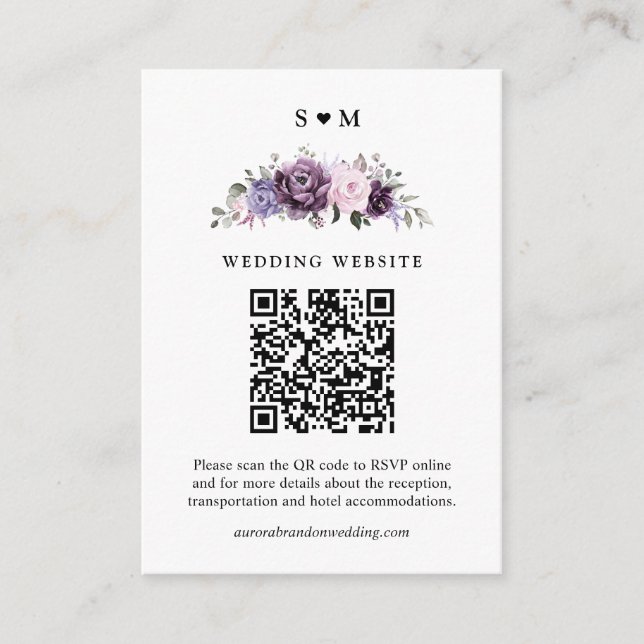 Cartão De Informações Formas de Casamento Floral Moody Blooms Roxo Dusty (Frente)