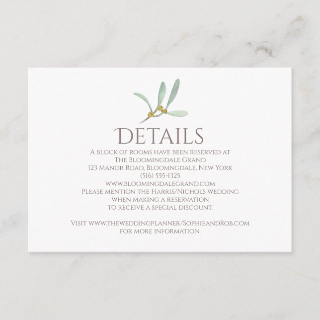 Cartão De Informações Fosco MistletoCasamento no inverno (Frente)