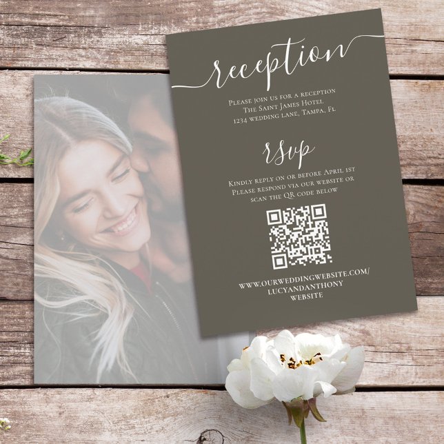 Cartão De Informações Foto Casamento RSVP Card Neutral Brown (Criador carregado)