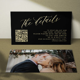 Cartão De Informações foto código QR elegante dourado preto detalhes de