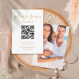 Cartão De Informações Foto de código QR RSVP de script Dourado simples