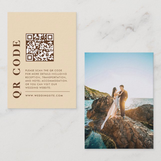 Cartão De Informações Foto de Detalhes do Casamento do Código QR Moderno (Frente/Verso)