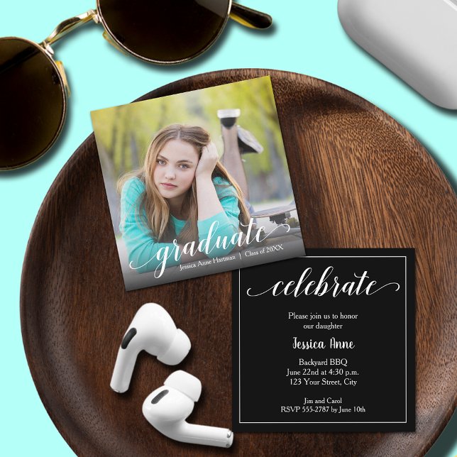 Cartão De Informações Foto de Formando pequeno (SMALL 2.5" x 2.5" graduation invitations - hand out to friends and family,  put in announcements)