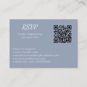 Cartão De Informações Foto do Código QR Online RSVP Azul de Casamento