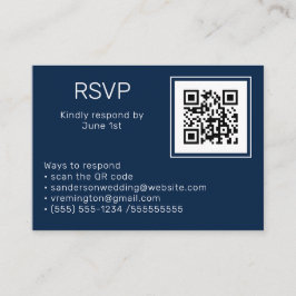 Cartão De Informações Foto do Código QR Online RSVP Azul do Marinho Casa
