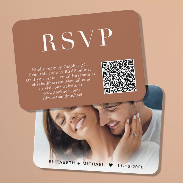 Cartão De Informações Foto legante Código QR Terracotta Wedding RSVP (Criador carregado)