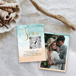 Cartão De Informações Foto Online RSVP QR Code Beach Wedding