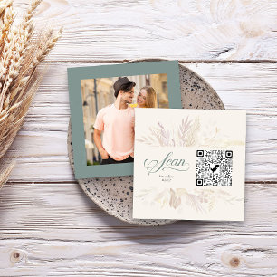 Cartão De Informações Foto Online RSVP QR Code Sage Green Botanical