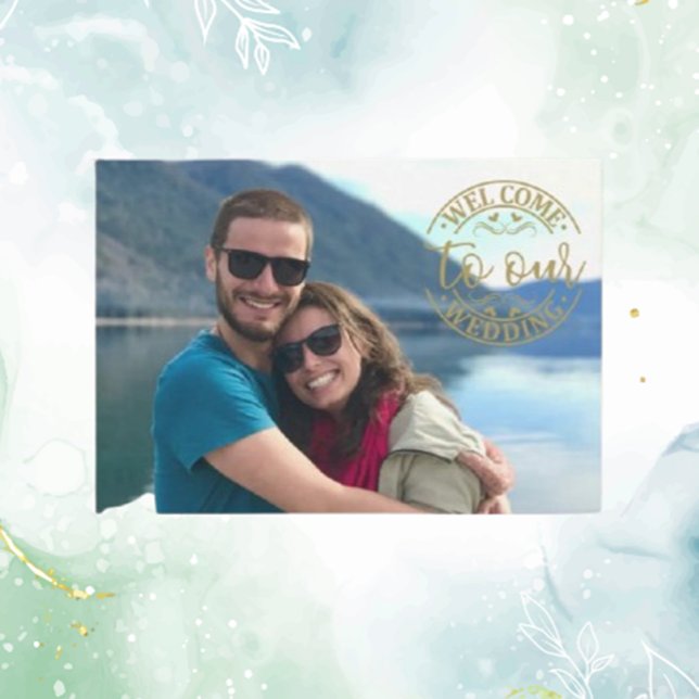 Cartão De Informações Foto Personalizada de Boas-vindas Dourada Moderna  (Create a heartfelt first impression with our modern Wedding Gold Welcome enclosure card)