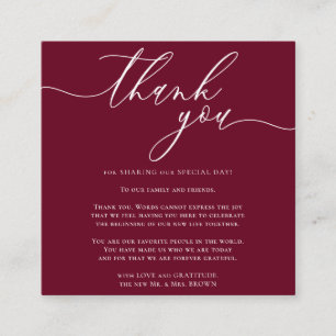 Cartão De Informações Foto Personalizada Obrigado Mini Burgundy
