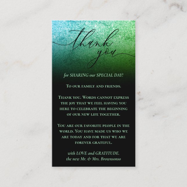 Cartão De Informações Foto personalizada preta Glitz Green Obrigado (Frente)