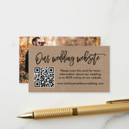 Cartão De Informações Foto QR do Site de Casamento Kraft do Escovo Scrip