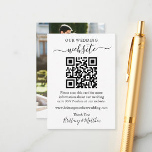 Cartão De Informações Foto QR do Site de Casamento Simples Minimalista