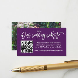 Cartão De Informações Foto Roxo de Foto QR do Site de Casamento de Scrip