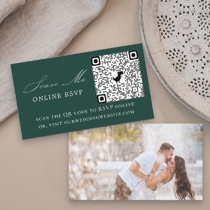 Cartão De Informações Foto: RSVP Online Código QR Casamento Verde Esmera