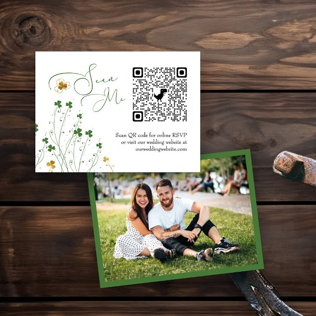 Cartão De Informações Foto: RSVP Online Código QR Shamrock Wildflower (Photo RSVP with QR code from my Shamrock Wildflower wedding collection)
