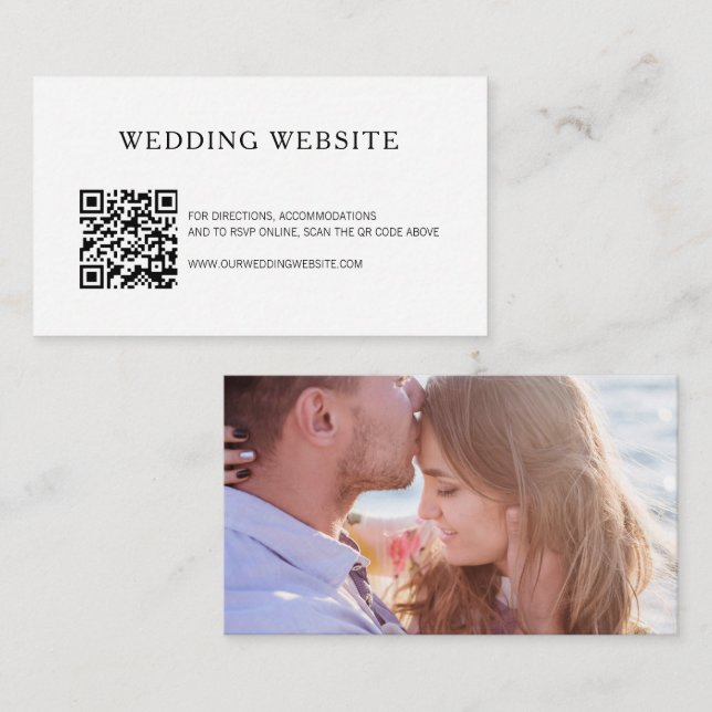 Cartão De Informações Foto simples Código QR Site Moderno Casamento (Frente/Verso)
