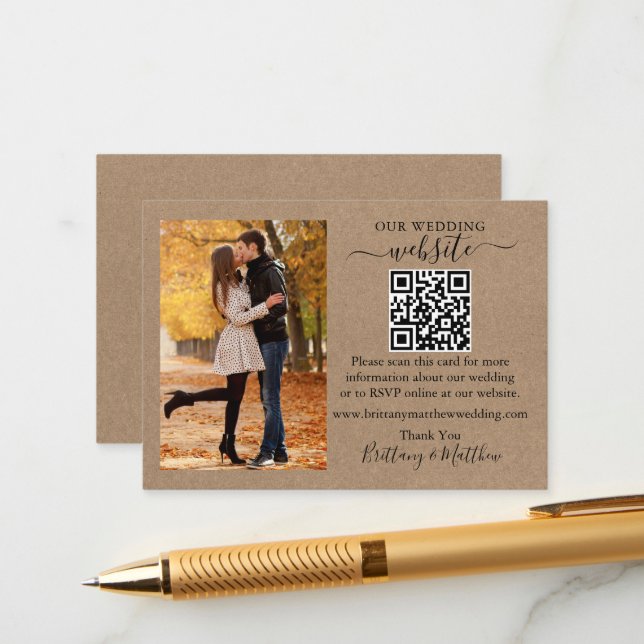 Cartão De Informações Foto Simples de QR Kraft do Site de Casamento (Frente/Verso In Situ)