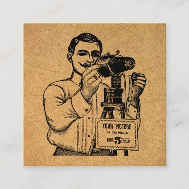 Cartão De Informações Fotógrafo antigo com câmera (Frente)