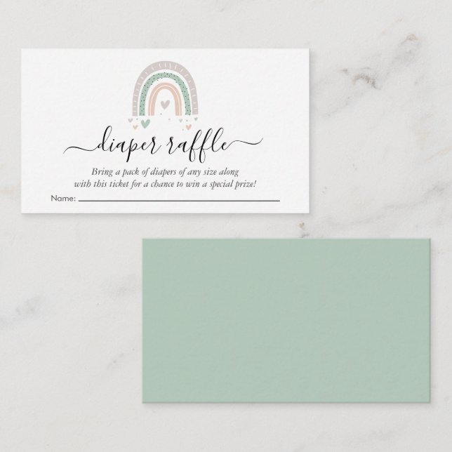 Cartão De Informações Fralda Arco-Íris Raffle Chá de fraldas Sage (Frente/Verso)