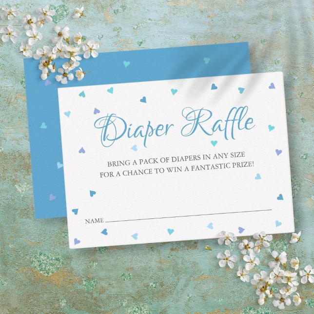 Cartão De Informações Fralda Azul Chá de fraldas Raffle (Blue Hearts Diaper Raffle Baby Shower Enclosure Card)
