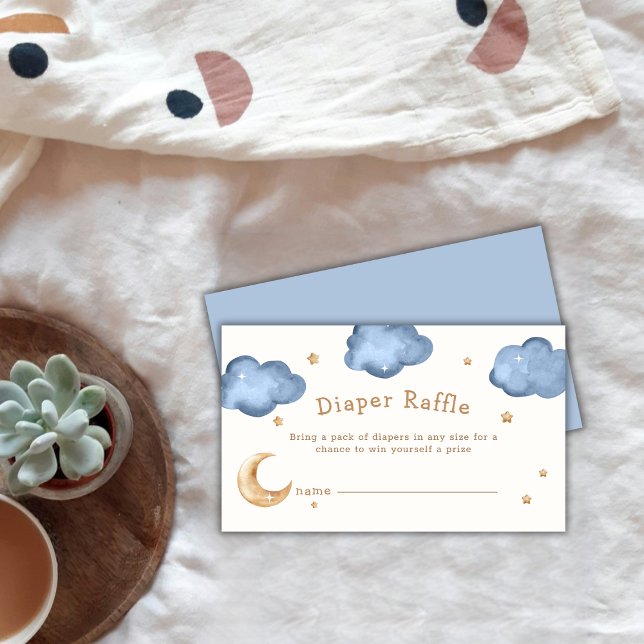 Cartão De Informações Fralda Azul Estrelas Brilhante Chá de fraldas Raff (Blue Moon Stars Twinkle Diaper Raffle Baby Shower Enclosure Card)