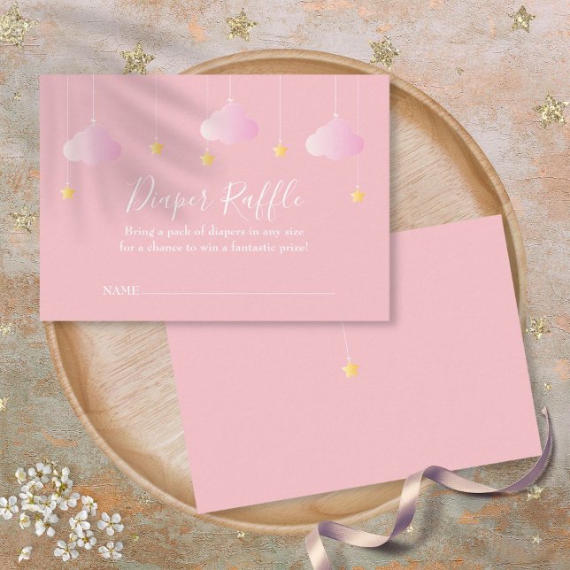 Cartão De Informações Fralda Brilhante Chá de fraldas Rosa Raffle (Twinkle Twinkle Diaper Raffle Pink Baby Shower Enclosure Card)