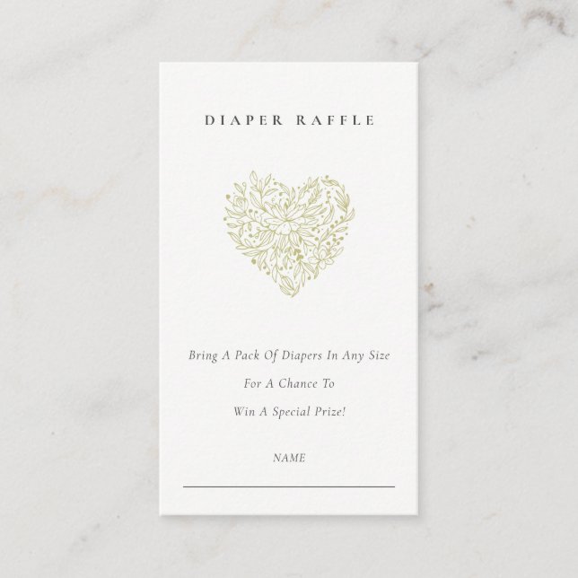 Cartão De Informações Fralda Cardíaca Raffle Chá de fraldas da Flora Ver (Frente)