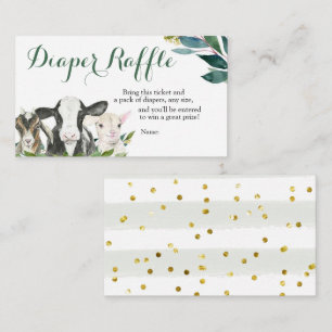 Cartão De Informações Fralda Chá de fraldas Raffle fazenda Animal Green