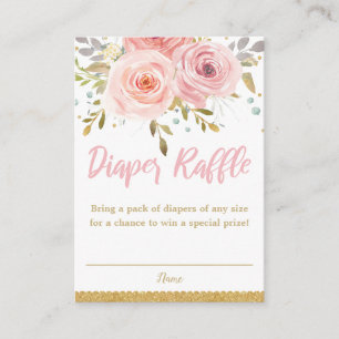 Cartão De Informações Fralda de Chá de Bebê Floral Rosa Blush Raffle