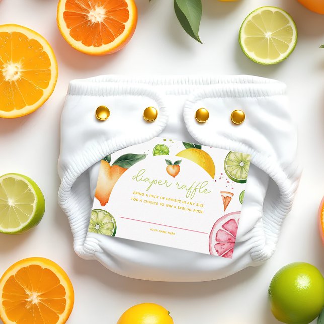 Cartão De Informações Fralda de Chá de fraldas Citrus Raffle (Citrus Baby Shower Diaper Raffle Card)
